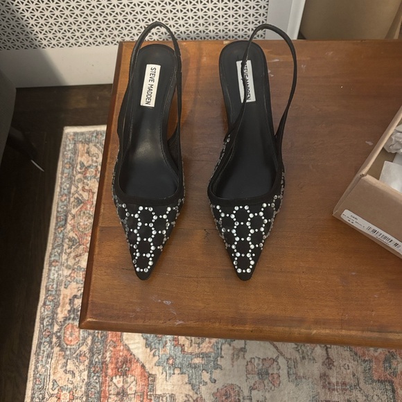Steve Madden Black Rhinestone Kitten Heels - Picture 1 of 7